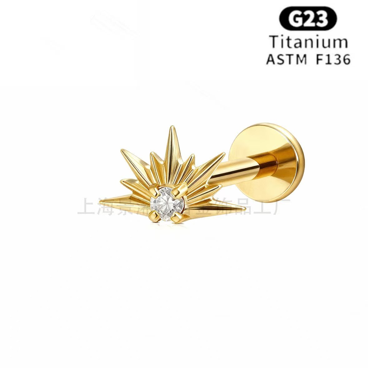 ASTM F136 Titanium 16G Gold Stud Earrings Starburst Earring Sunrise Helix Tragus Cartilage Labret Body Piercing Jewelry JX-18KCNC-5 1 167d0c8803a2a79212fa43d6fa2df78d