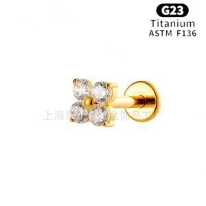 ASTM-F136 Titanium Zircon Piercing De Titanio Tragus Helix Daith Lobe Flat Back Earrings Internal Thread Labret    JX-18KCNC-3