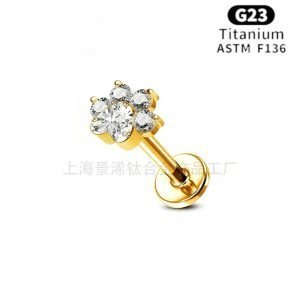ASTM F136 Titanium Cute Dog Paw Flat Back Studs Zircon Lip Bar Stud Labret Monroe Earrings Piercing Jewelry JX-18KCNC-4