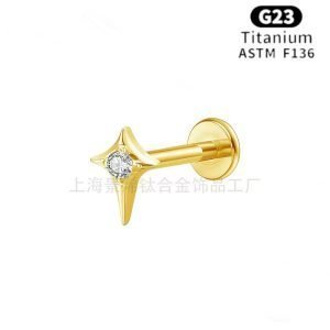 Four Point Star Flat Back Stud 16G Titanium Internal Thread Tiny CZ Cartilage Earring Helix Tragus Nose Piercing Jewelry   JX-18KCNC-8