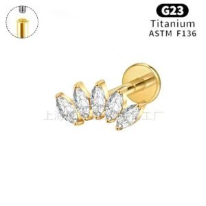 ASTM F136 Titanium Internal Thread Piercing Jewelry 16G Labret Lip Studs Floral CZ Inlay Cartilage Tragus Helix Earrings Body Jewelry JX-18KCNC-9