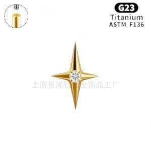 ASTM F136 Titanium 16G Labret Internal Thread Star Shaped Inlaid Zircon Nose Stud Cartilage Helix Earrings Piercing Jewelry JX-18KCNC-22