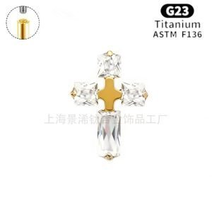 F136 Titanium Earnail New Cross Inlaid 5A Zircon Lip Nail G23 Titanium Alloy Piercing Ear Bone Jewelry    JX-18KCNC-23