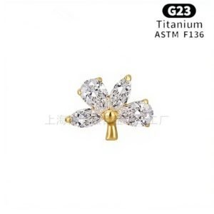 Astm F136 G23 Labret Titanium Piercing Zircon Thread Pvd Gold Wing Shape Helix Cartilage Stud JX-18KCNC-27
