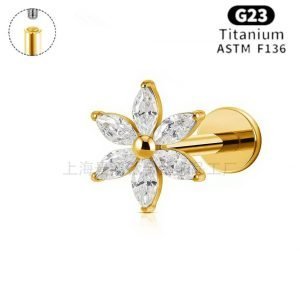 Astm F136 G23 butterfly Piercing De Titanio Flat Back Cartilage Tragus Prong Cz Bow Stud Earring Labret Titanium Jewelry JX-18KCNC-36