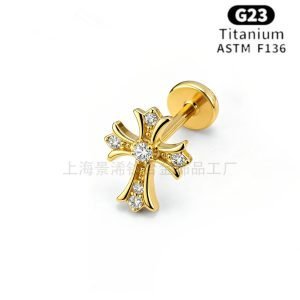 F136 Titanium Alloy Ear Cartilage Stud Neo-Gothic Iris Engraving Design Unisex Ear/Lip Piercing Jewelry    JX-18KCNC-38
