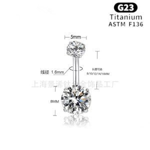 ASTM F136G23 Titanium Internally Threaded Bezel Zircon Navel Piercing Belly Rings Double Jewel Belly Button Rings Body JewelryJX-DQ-008