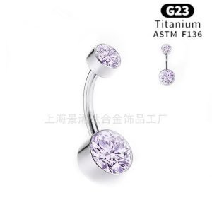 ASTM F136G23 Titanium Internally Threaded Bezel Zircon Navel Piercing Belly Rings Double Jewel Belly Button Rings Body Jewelry  JX-DQ-009