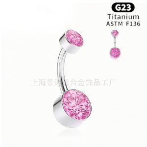 ASTM F136G23 Titanium Internally Threaded Bezel Zircon Navel Piercing Belly Rings Double Jewel Belly Button Rings Body Jewelry  JX-DQ-010