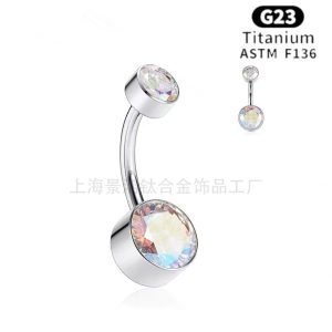 ASTM F136G23 Titanium Internally Threaded Bezel Zircon Navel Piercing Belly Rings Double Jewel Belly Button Rings Body Jewelry  JX-DQ-011