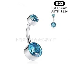 ASTM F136G23 Titanium Internally Threaded Bezel Zircon Navel Piercing Belly Rings Double Jewel Belly Button Rings Body Jewelry  JX-DQ-012