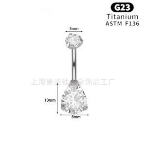 ASTM F136 G23 Titanium Body Piercing Jewelry Pear Shape CZ Navel Belly Button Rings JX-DQ-013