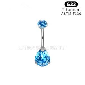 ASTM F136 G23 Titanium Body Piercing Jewelry Pear Shape CZ Navel Belly Button Rings JX-DQ-014