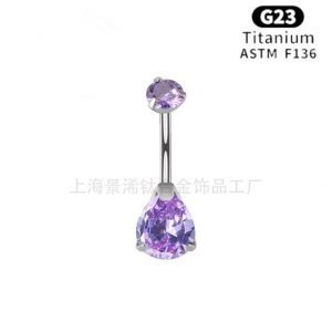ASTM F136 G23 Titanium Body Piercing Jewelry Pear Shape CZ Navel Belly Button Rings JX-DQ-015