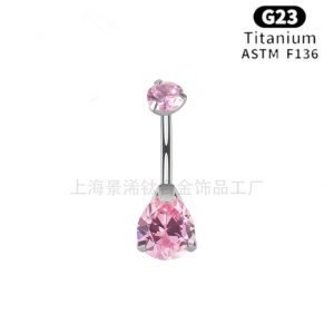 ASTM F136 G23 Titanium Body Piercing Jewelry Pear Shape CZ Navel Belly Button Rings JX-DQ-016